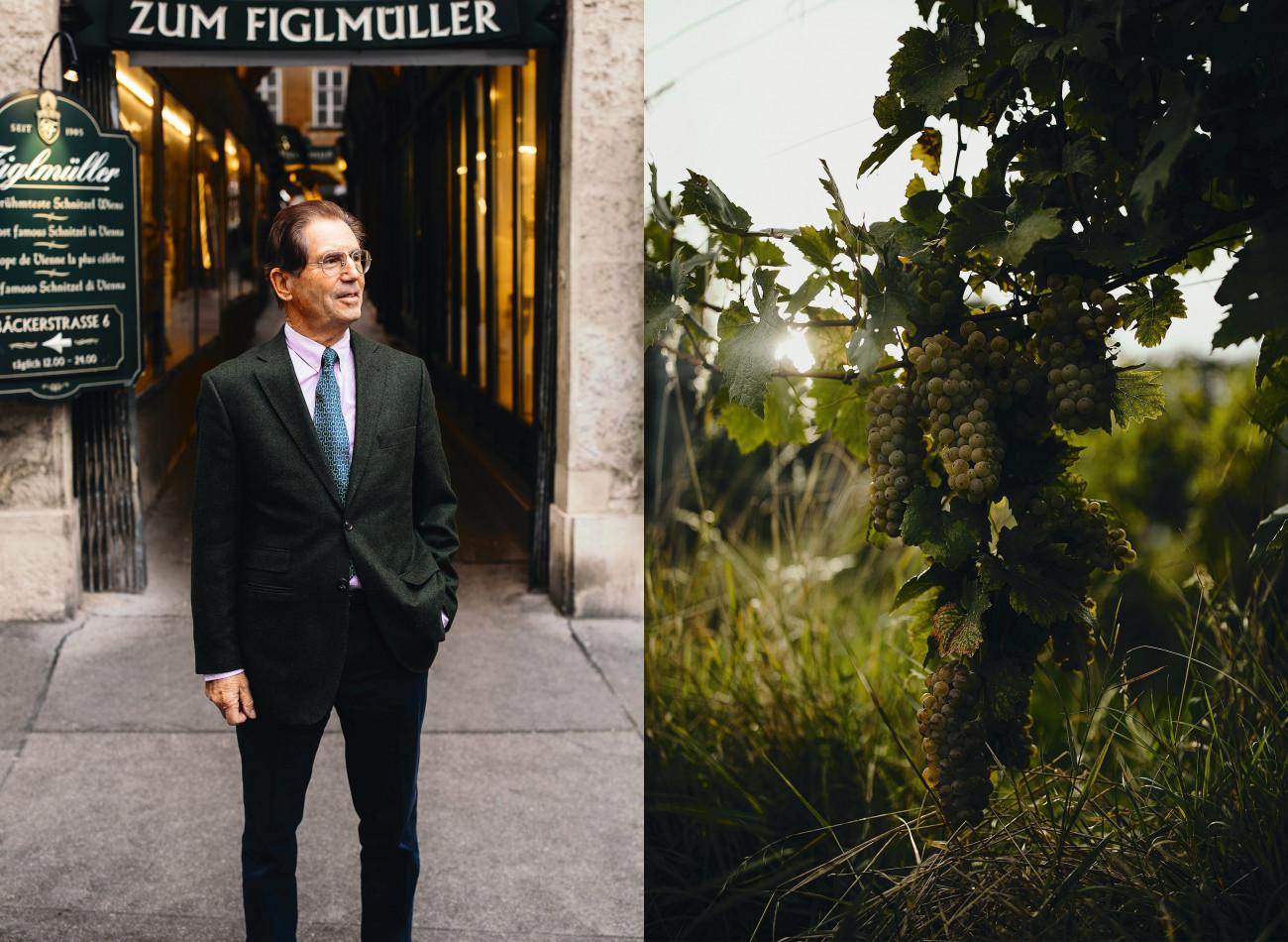 Hans Figlmüller with a glass of house wine